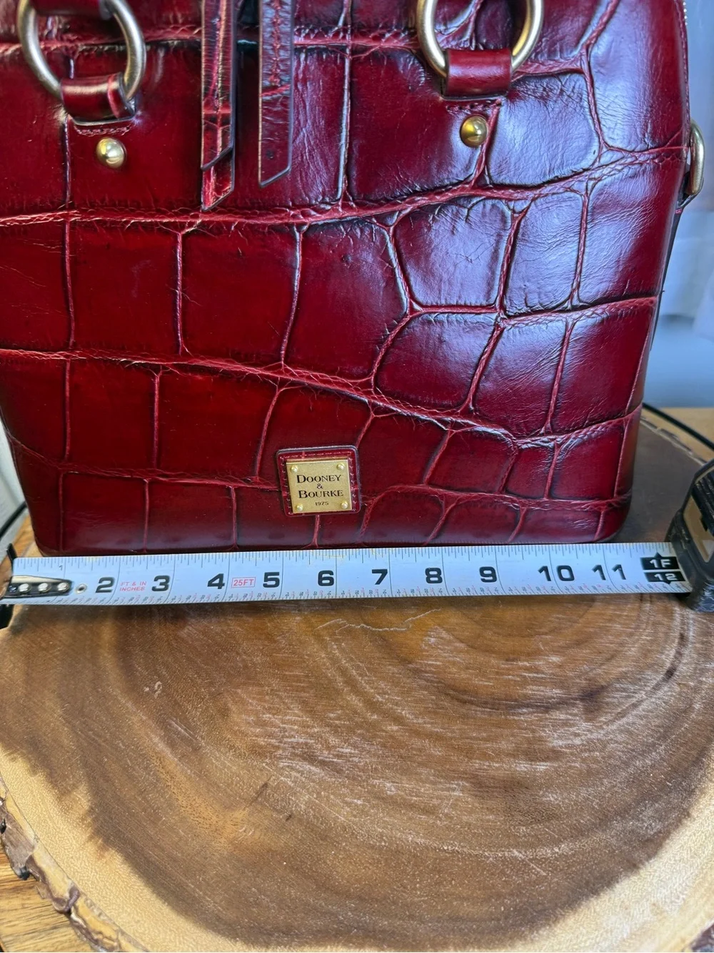 Dooney and Bourke Croco Fino Domed Satchel Bordeaux Burgundy Leather Bag